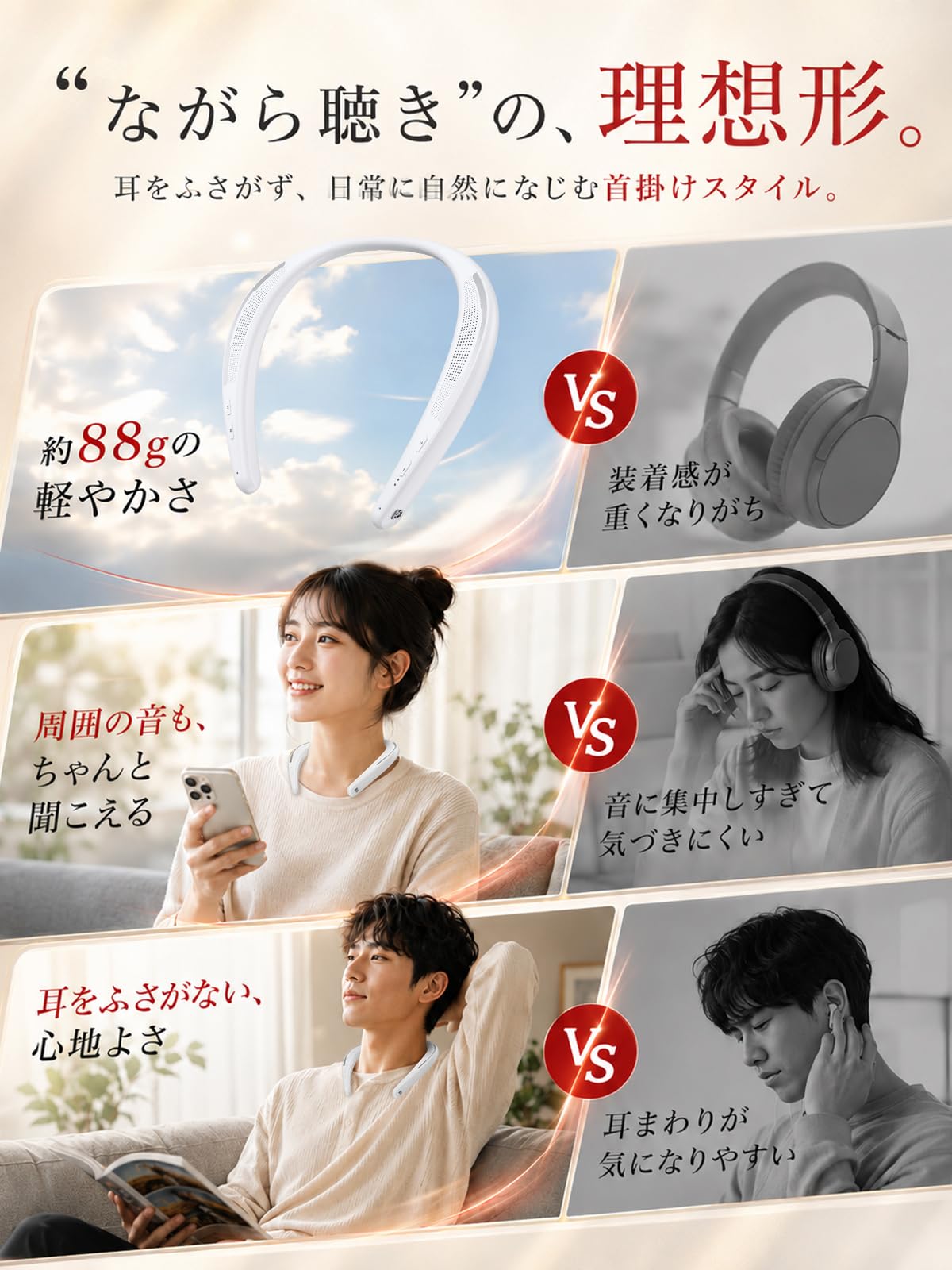 Amazon.co.jp: 【耳を解放！存在を忘れる軽さ】Earaku J011 ネック